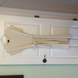 Cream ankle length women's tshirt dress with belt